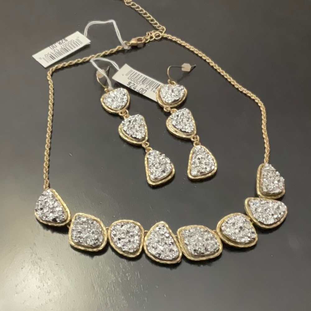 Druzy stone necklace and Earrings.